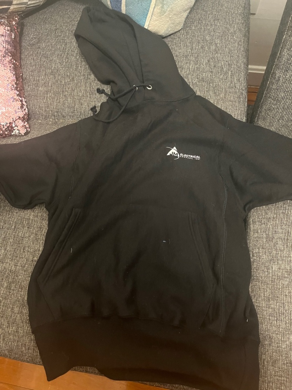 Black Hooded Sweatshirt with Small White Logo